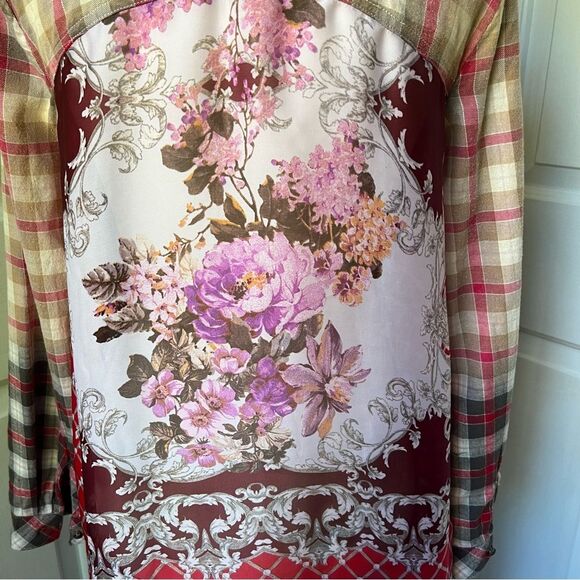 Aratta Silent Journey Floral Plaid Long Sleeve Pink Gray Button-Up Shirt Size XS - Picture 4 of 7
